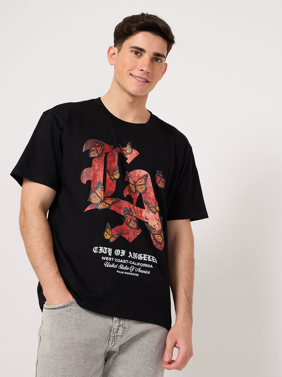 LA printed black t shirt for men