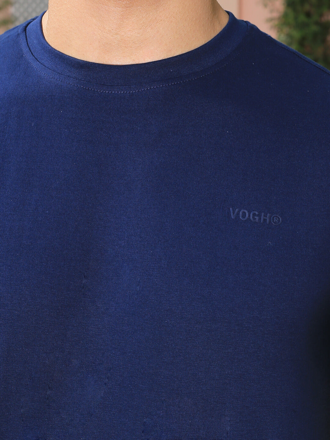 Men Blue Crew Neck Short Sleeve 100% Cotton T-shirt