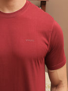 Men Maroon Crew Neck Cotton T-shirt by Thrust.club
