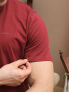 Men Maroon Crew Neck Cotton T-shirt by Thrust.club