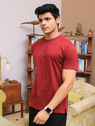 Men Maroon Crew Neck Cotton T-shirt thrust club