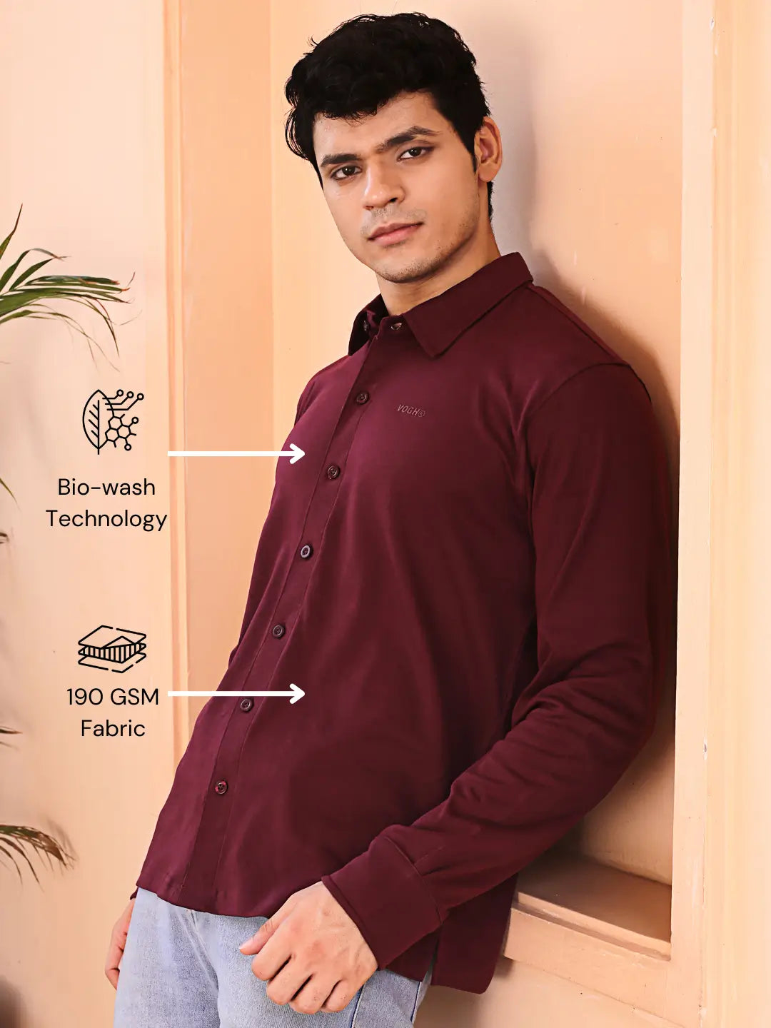 Man wearing a maroon cotton shirt