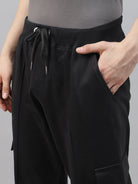mens black cargo pants close view