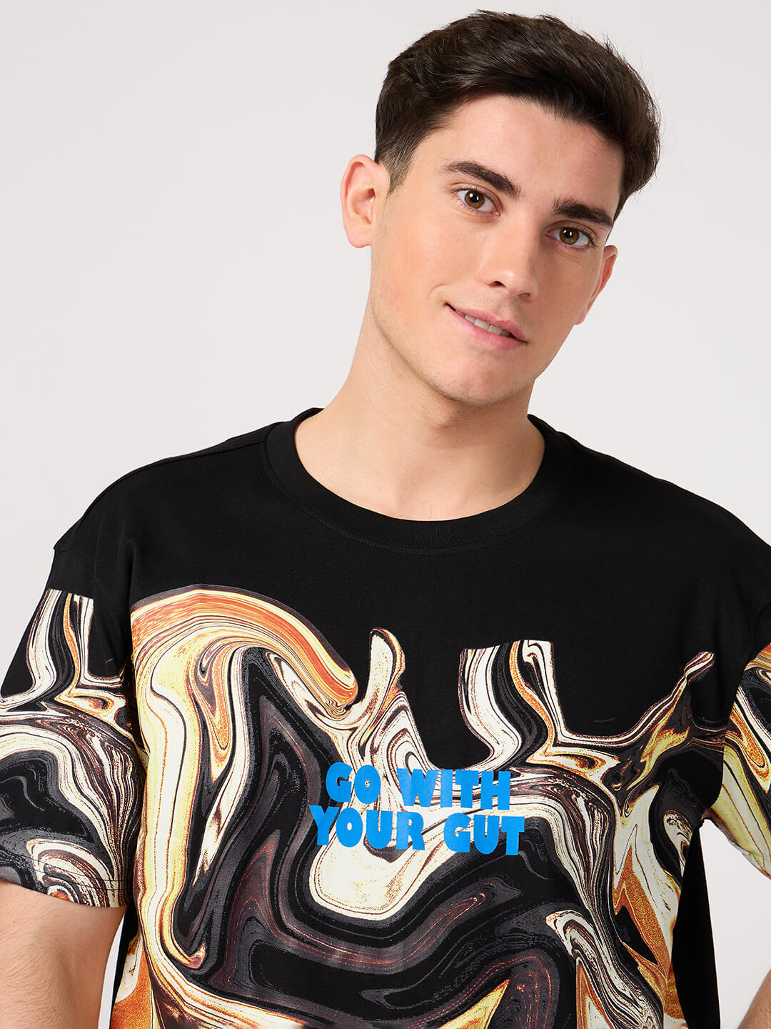 thrust club's black printed tshirt for men made with bio washed cotton
