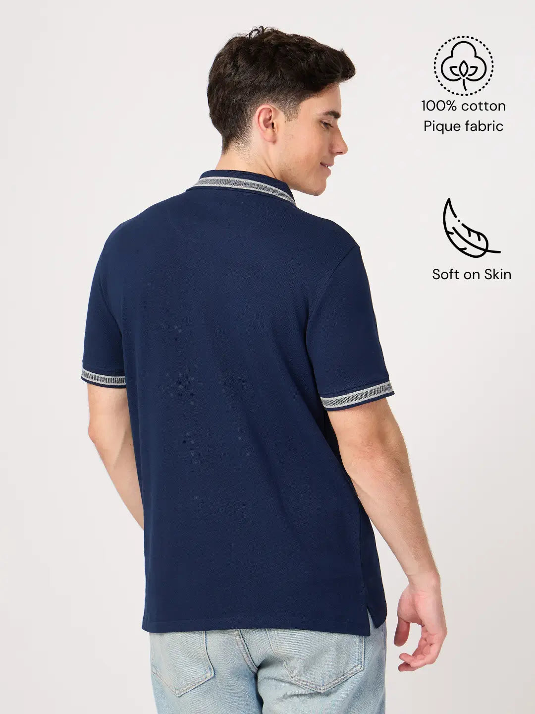 Man wearing a navy blue polo shirt, polos for men
