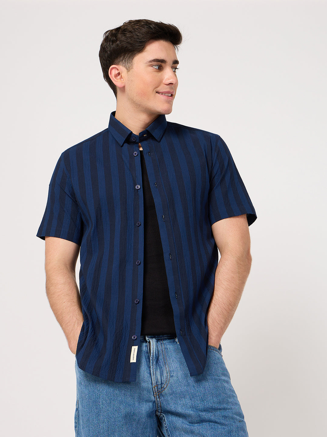 mne's blue cotton shirt with half sleeve