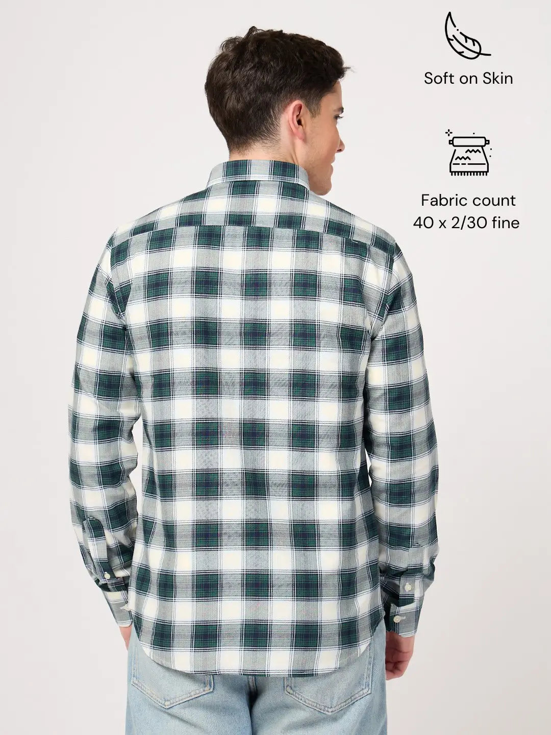 men's cotton green white check shirt