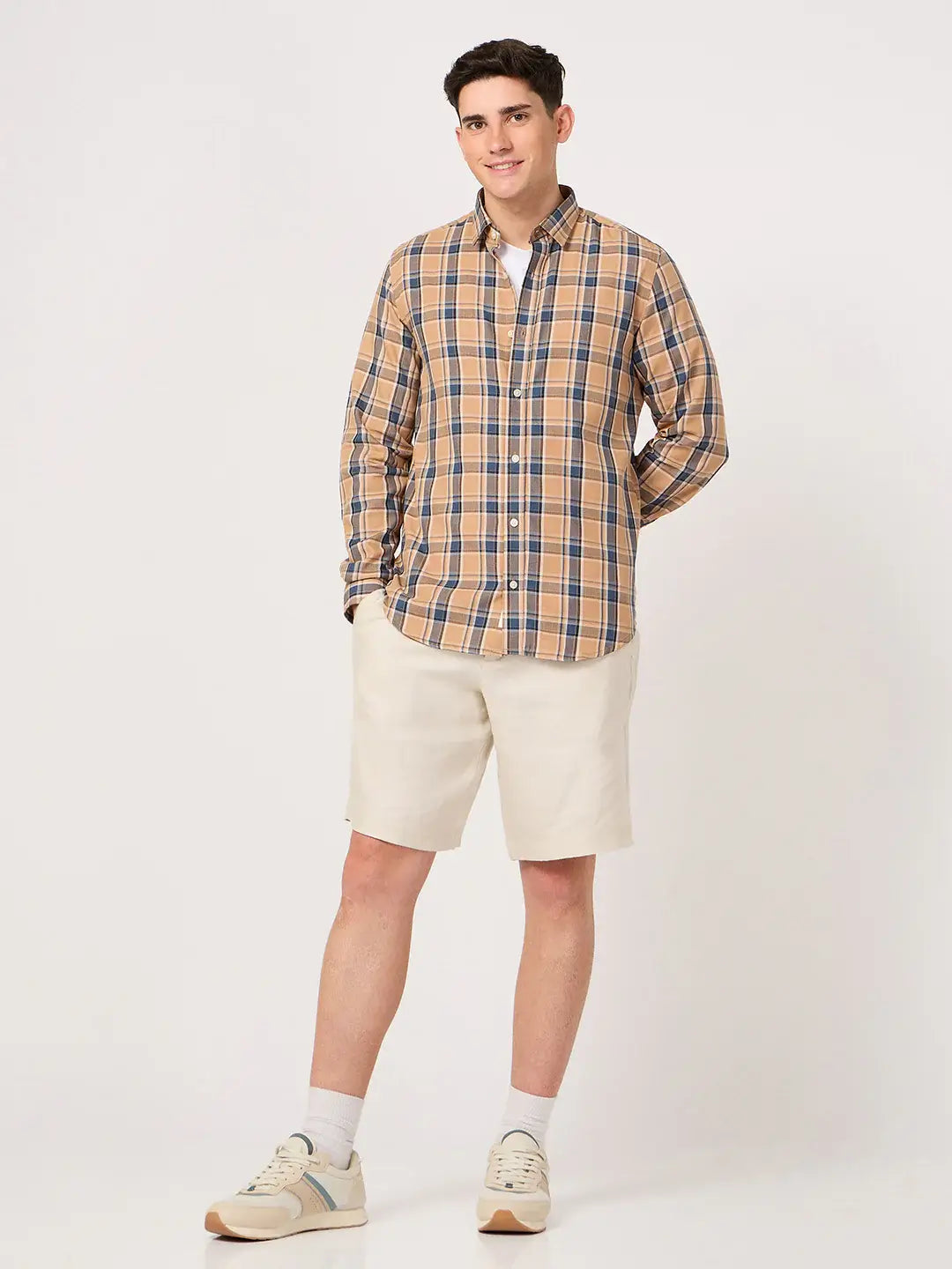stylish cotton orange check shirt