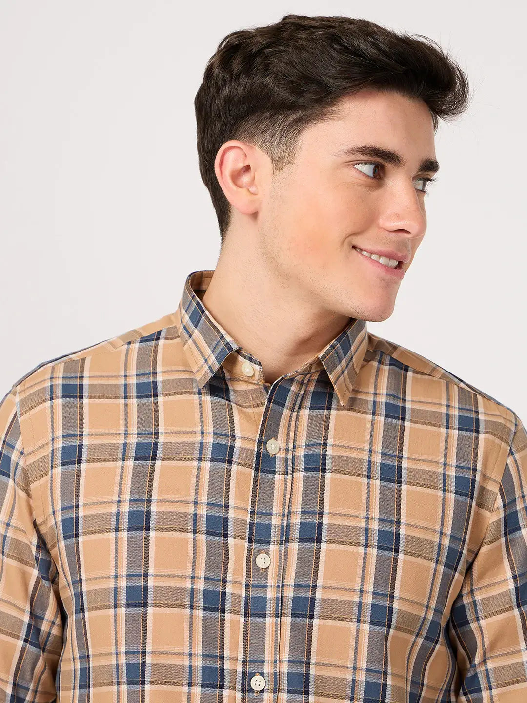 cotton orange check shirt for men