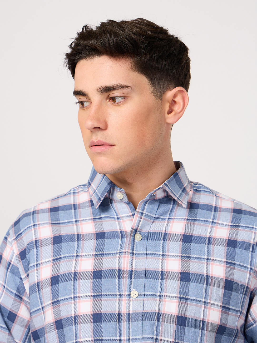 sky blue checked shirt