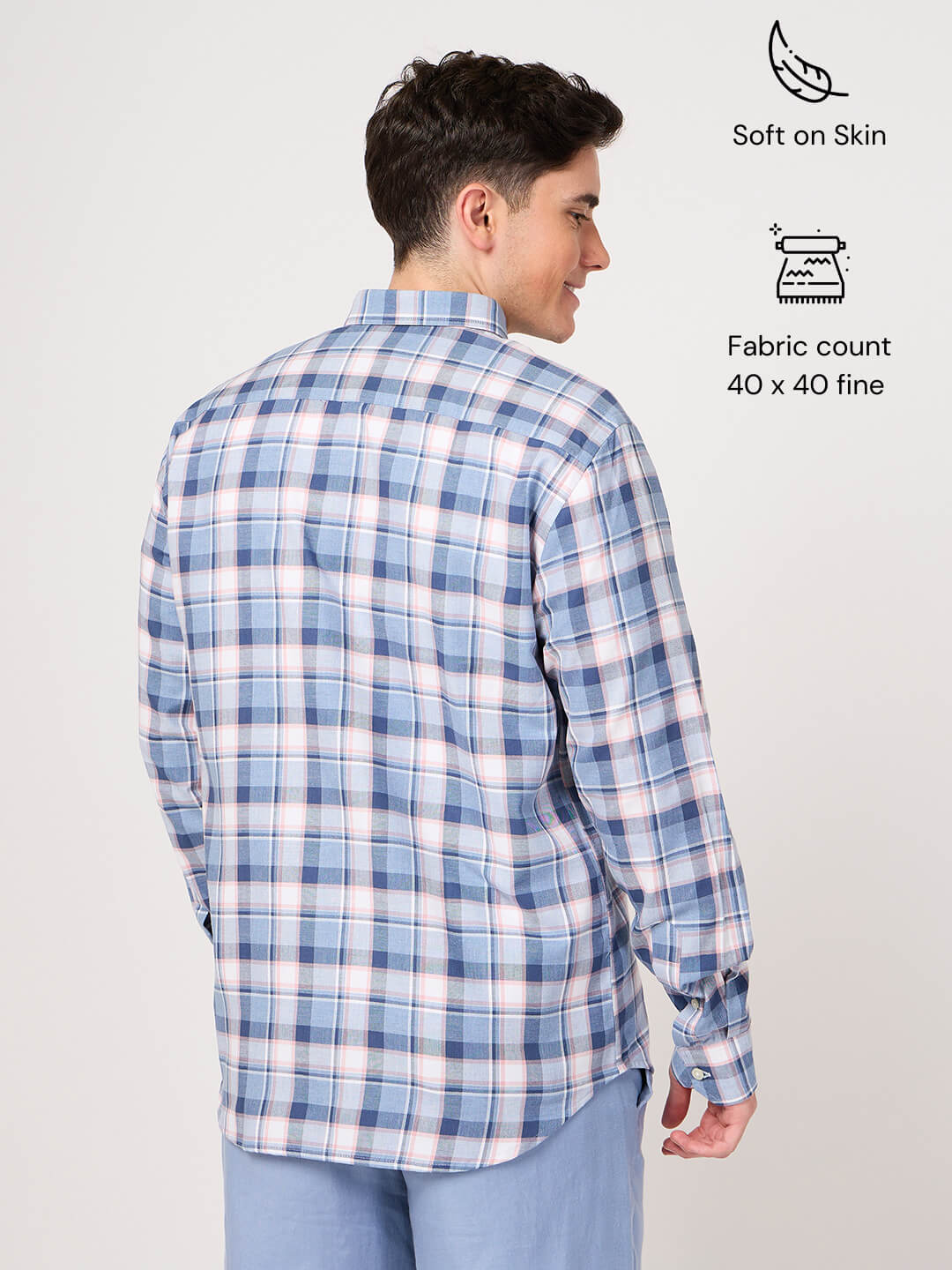 sky blue check shirt for men