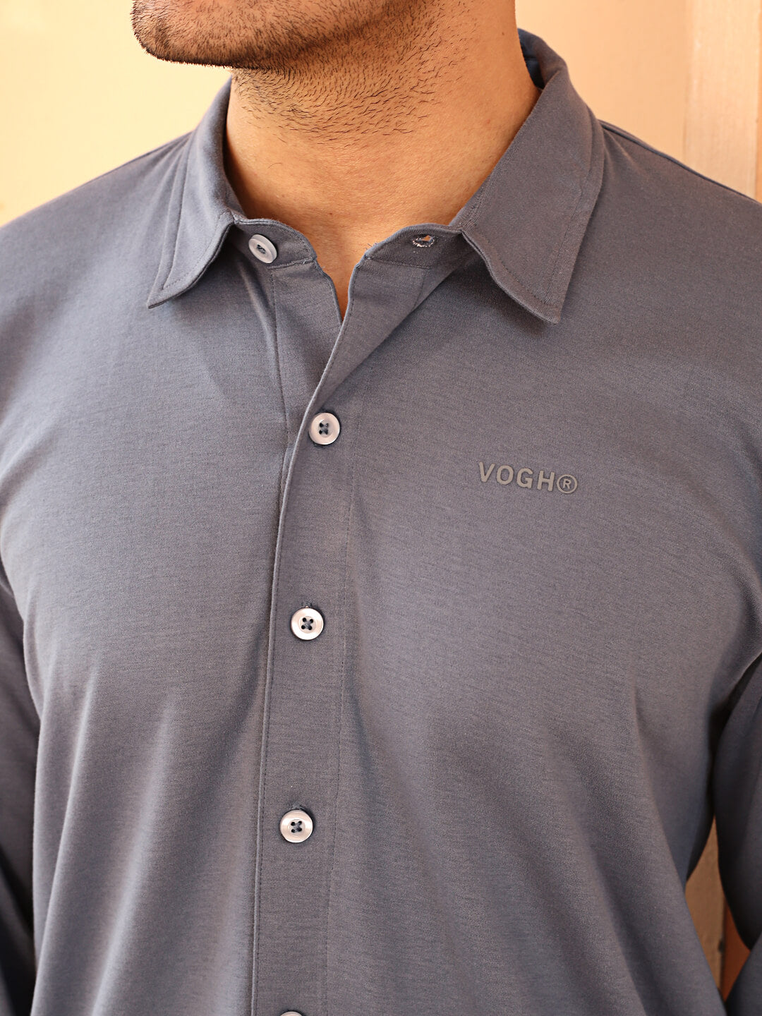 grey knitted cotton shirt for men