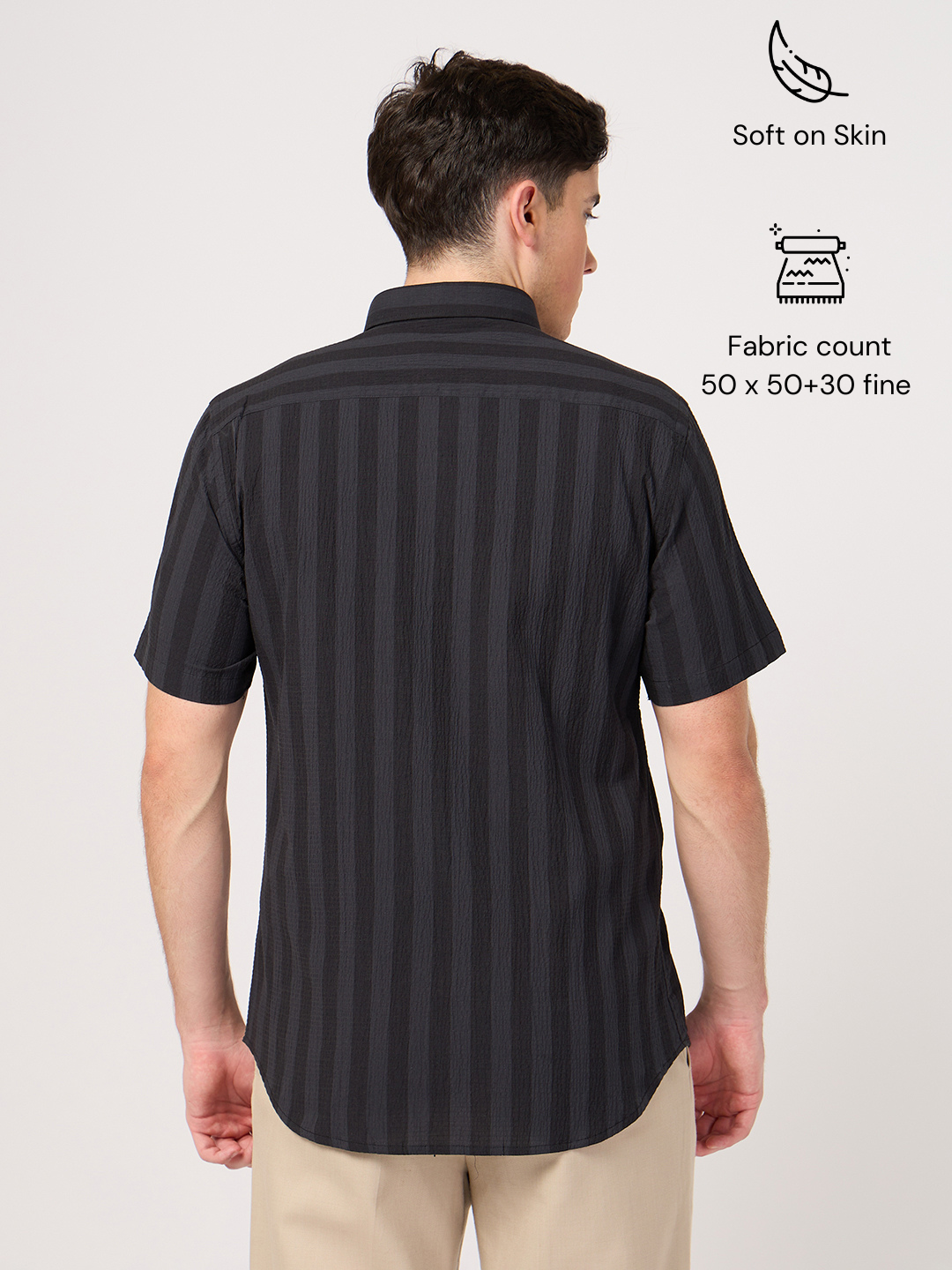 grey striped half sleeve shirt