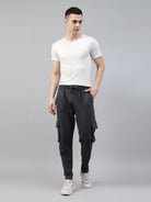 man in tshirt and grey cargo jogger pant