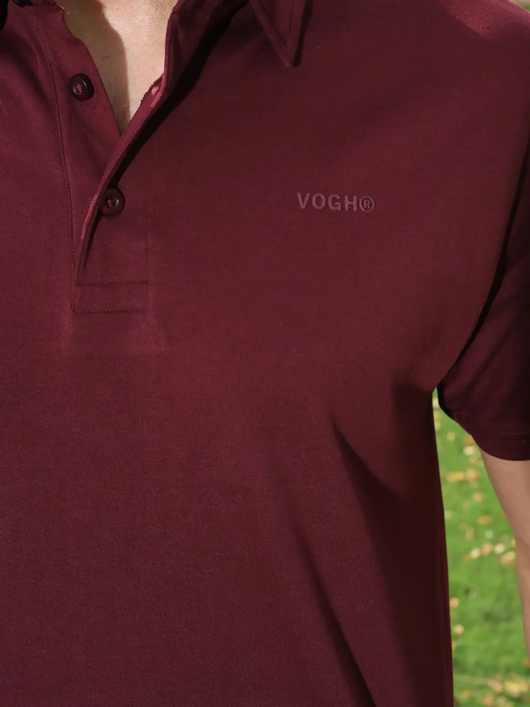 Maroon cotton polo t shirt with 'VOGH' brand logo