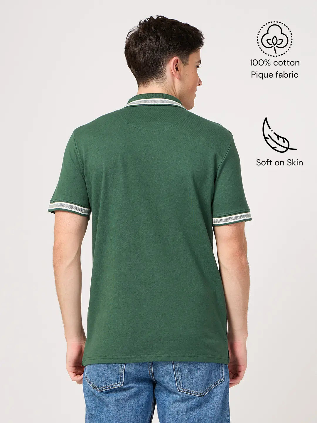 Man wearing a green polo shirt, polo tees for men