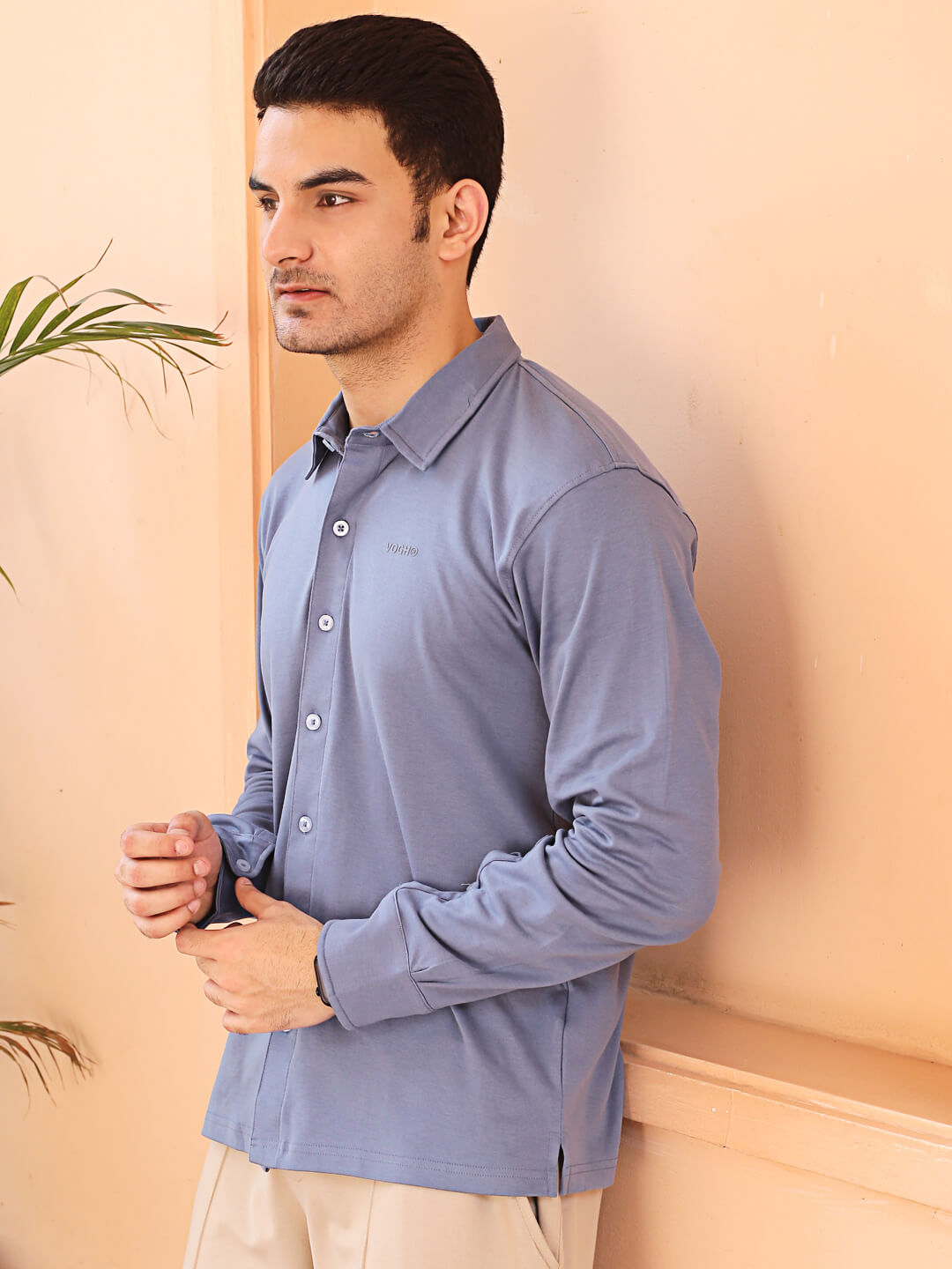 grey knitted cotton shirt for men with full sleeve