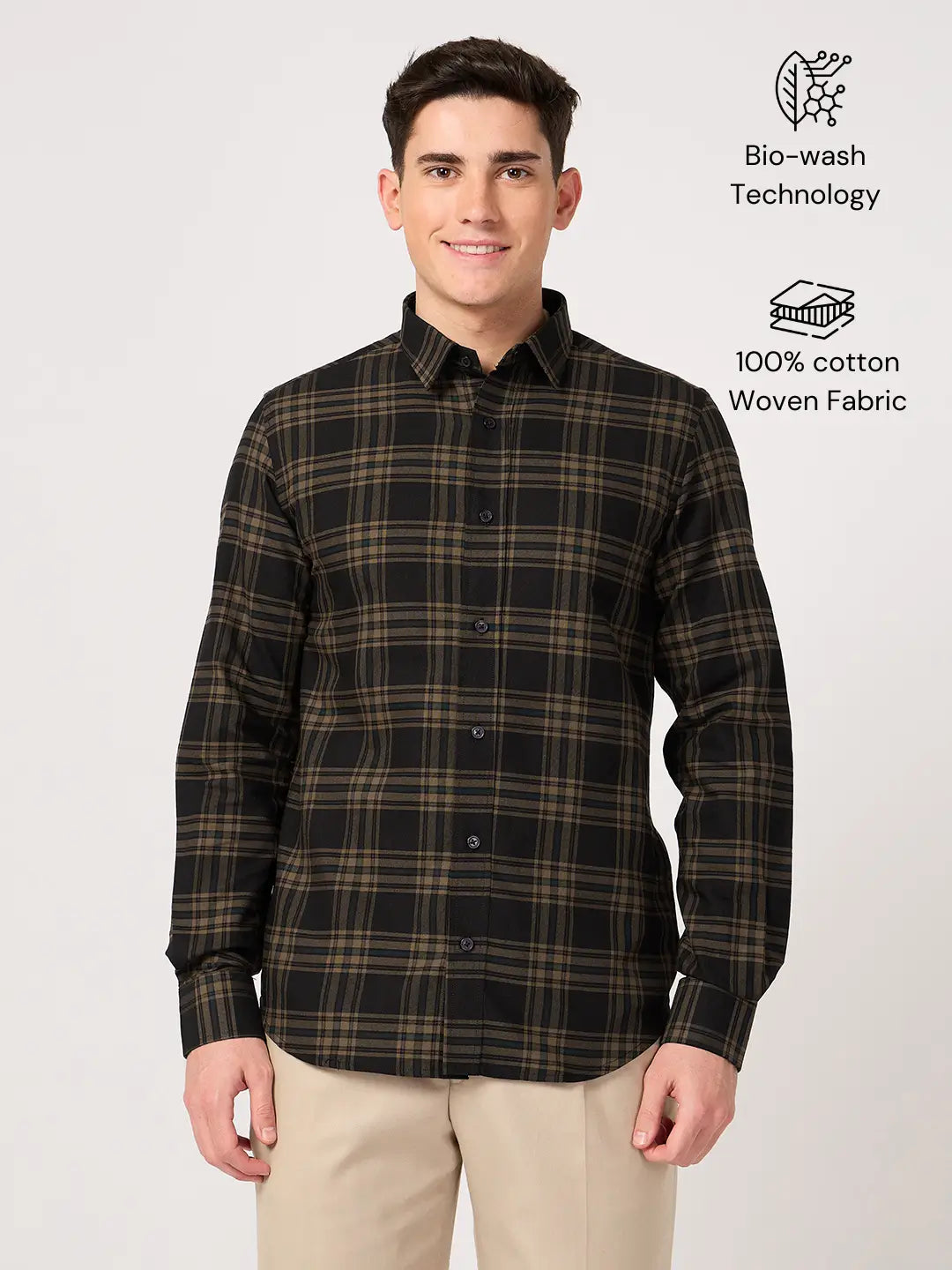 Oxford Cotton Brown Check Shirt for men