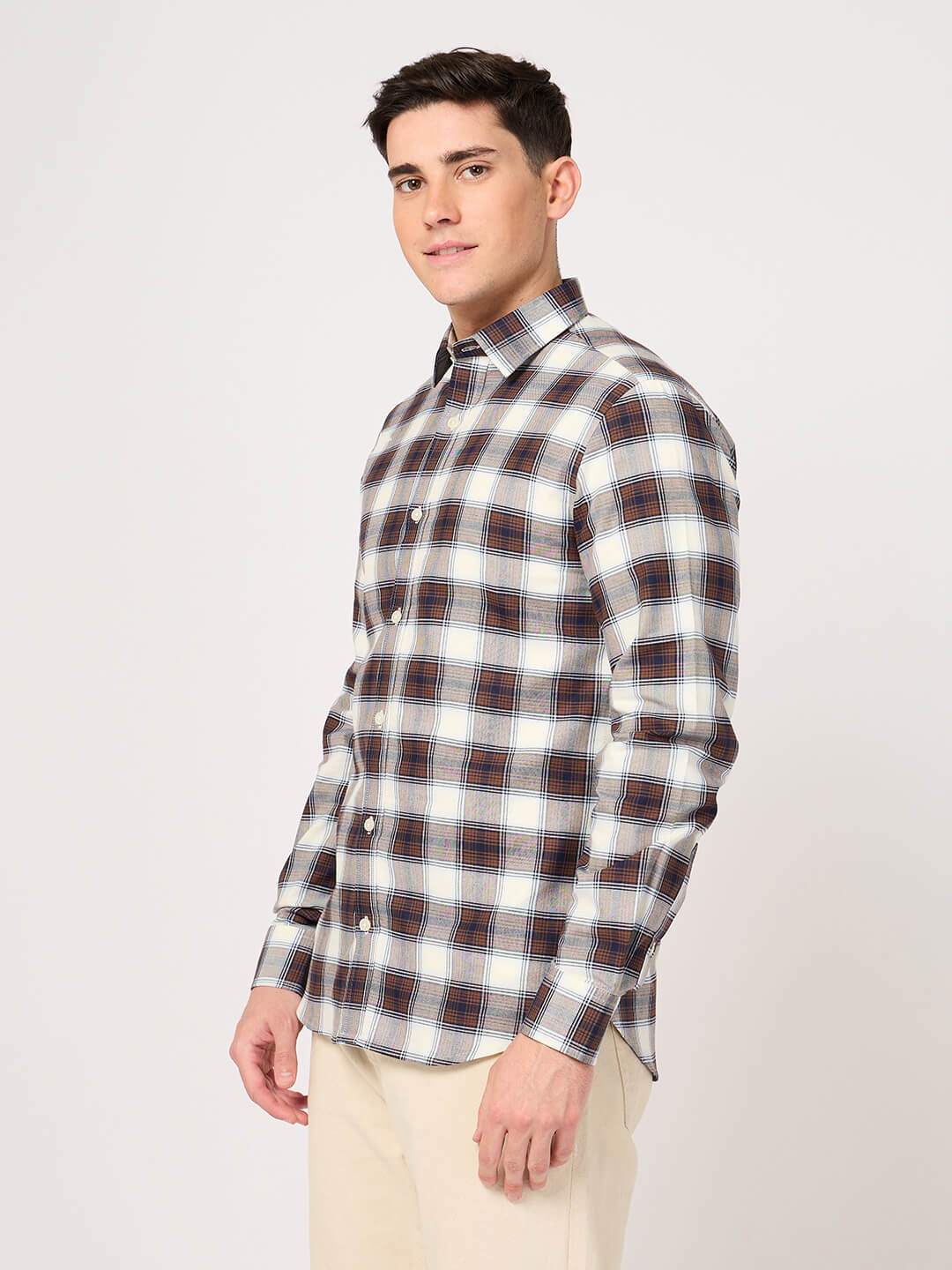 oxford cotton bold maroon check shirt for men