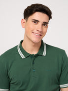 green polo t shirt made from bio-washed cotton pique fabric