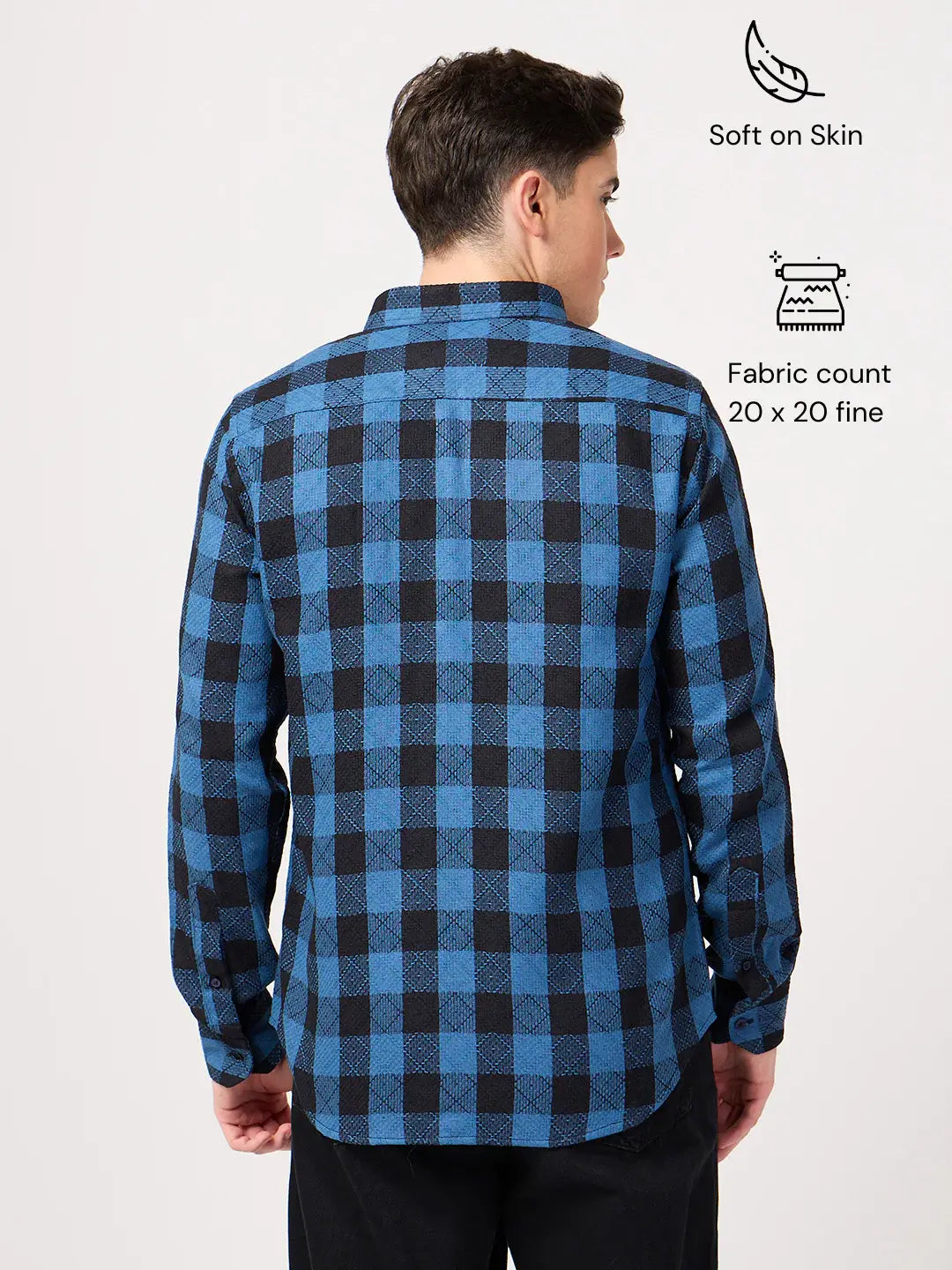 textured cotton blue check shirt