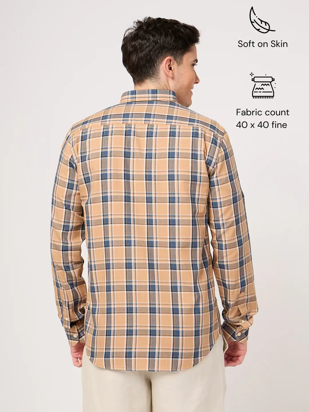 men's cotton orange check shirt