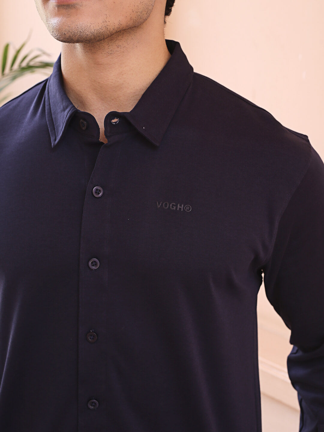 navy blue knitted shirt with full sleeves for men