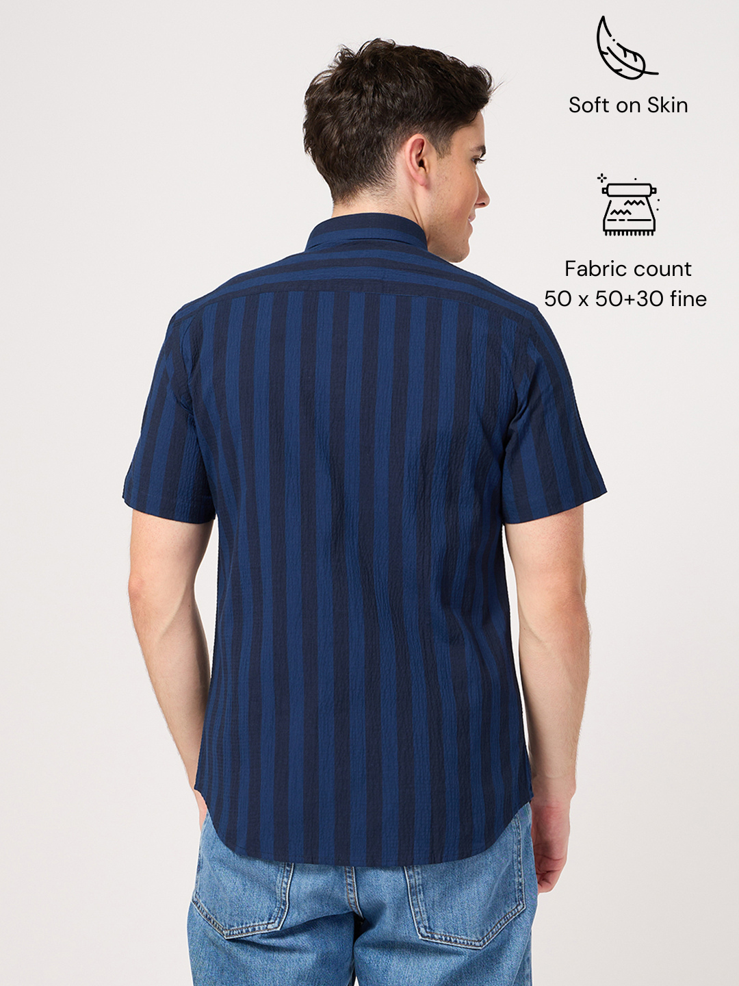 blue striped cotton half sleeve shirt back side photo