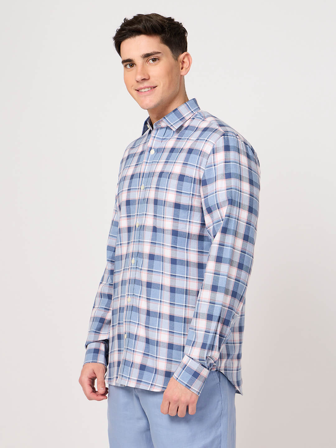 men's sky blue check shirt