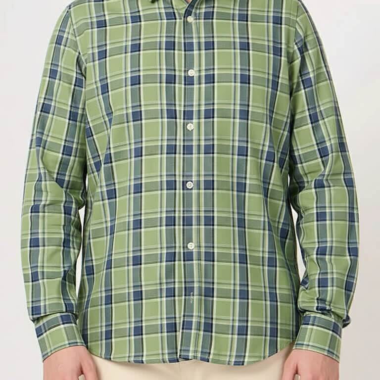 4xl size green cotton check shirt