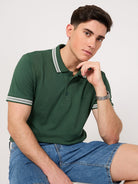 men's green polo shirt made from cotton pique fabric