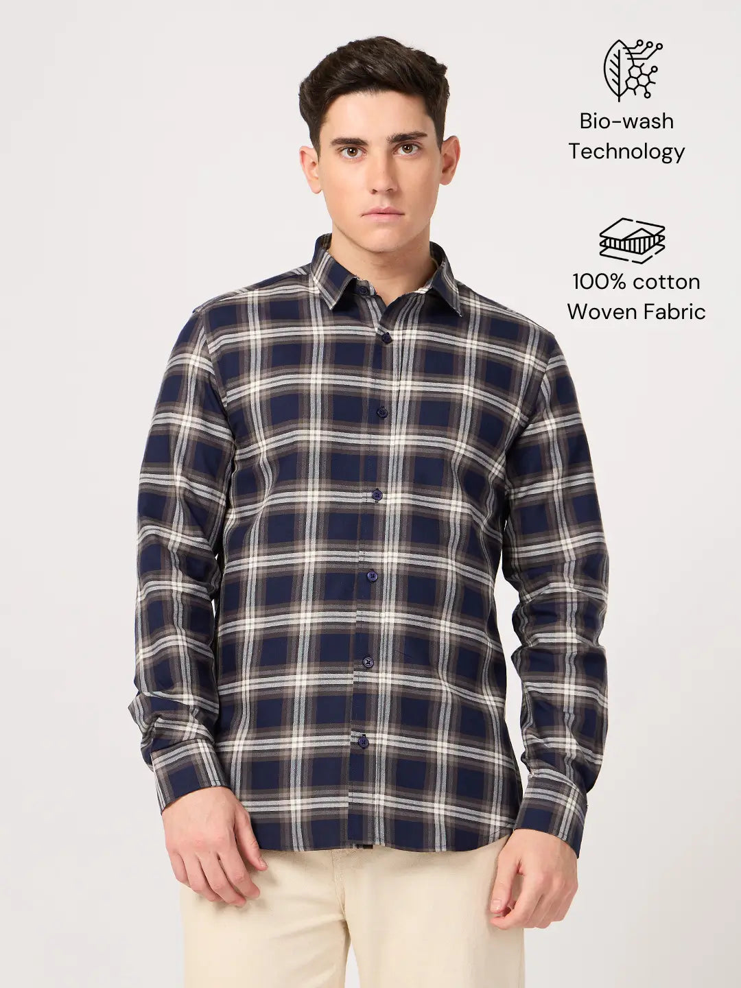 Stylish & Comfortable Cotton Navy Check Shirt for Men