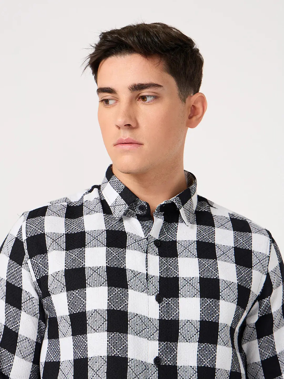 cotton black and white check shirt