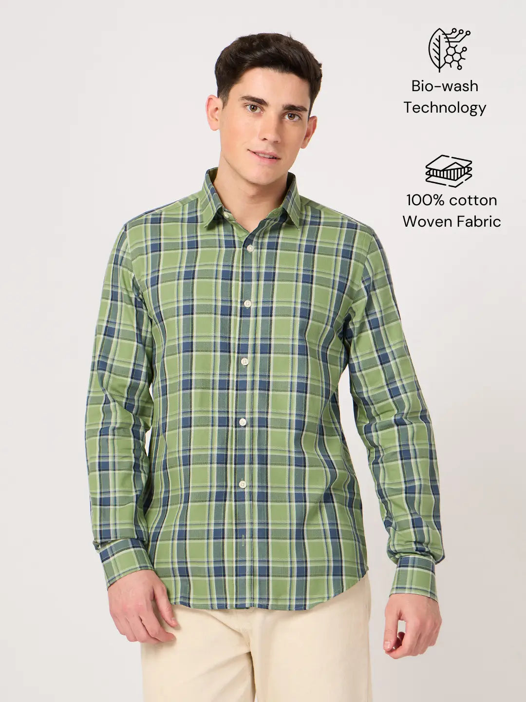 twill cotton green check shirt for men, stylish and comfortable