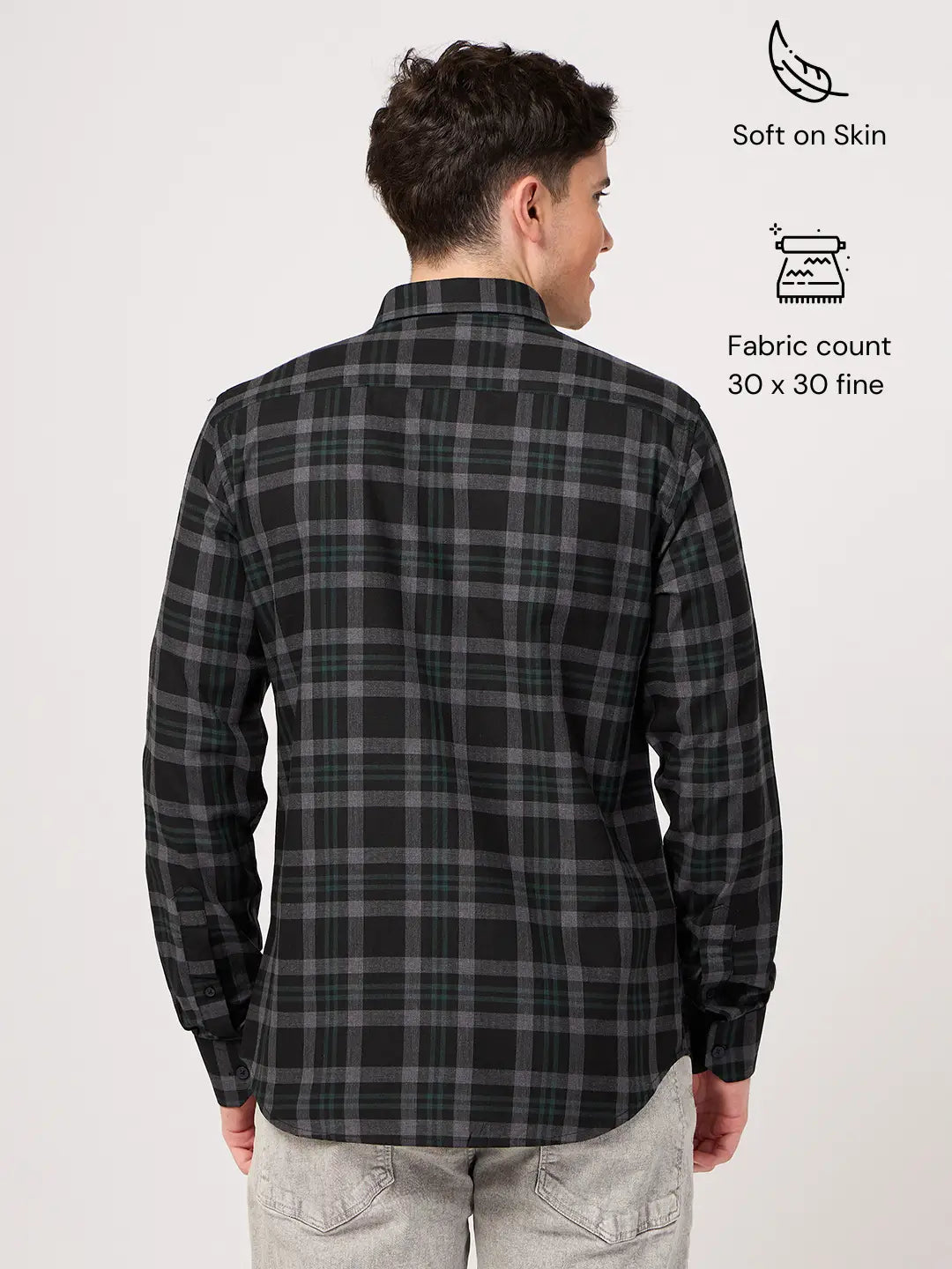 men's twill cotton grey check shirt