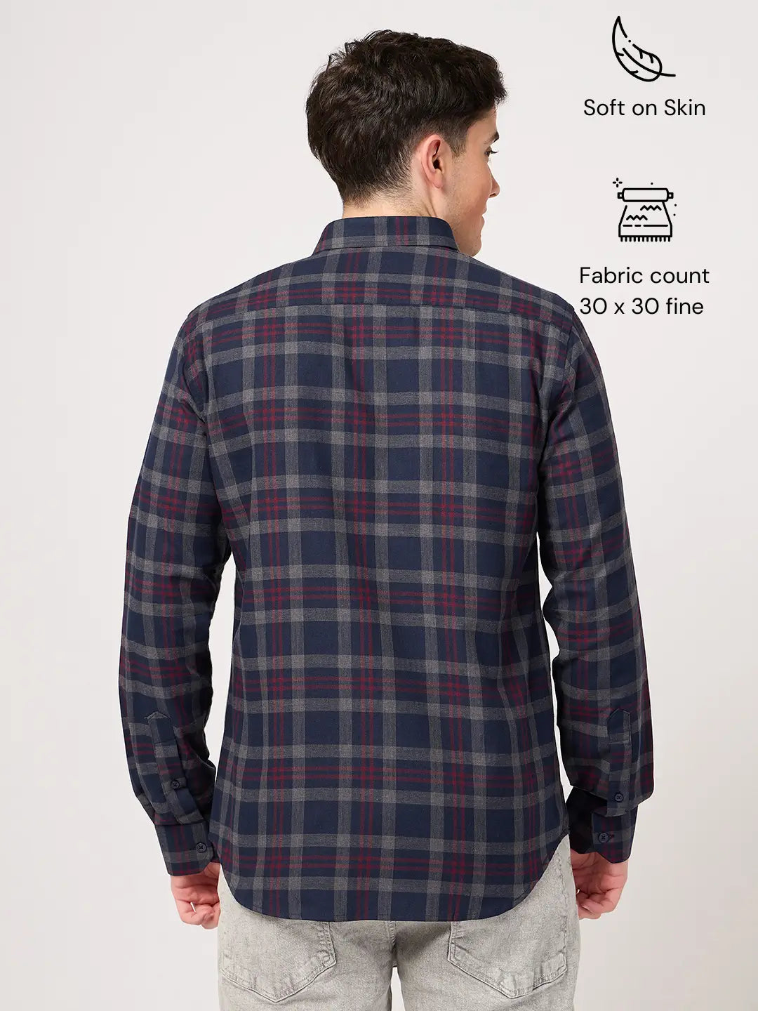 men's navy blue maroon check shirt