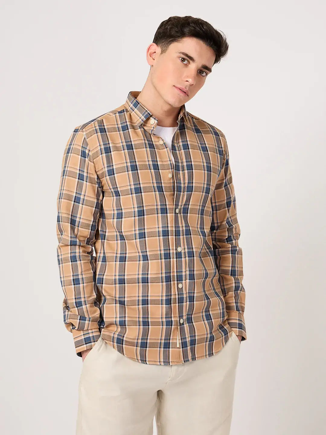 cotton orange checked shirt