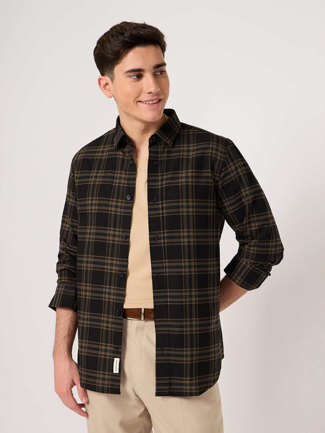 men's Oxford Cotton Brown Check Shirt