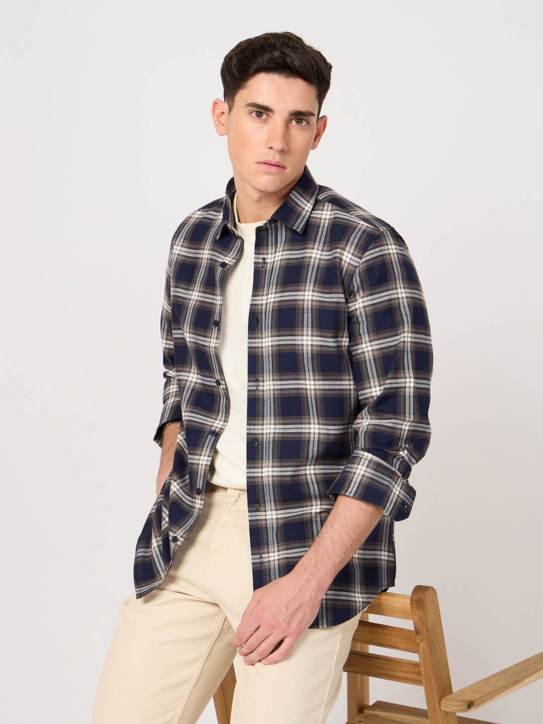 Men's Stylish & Comfortable Cotton Navy Check Shirt