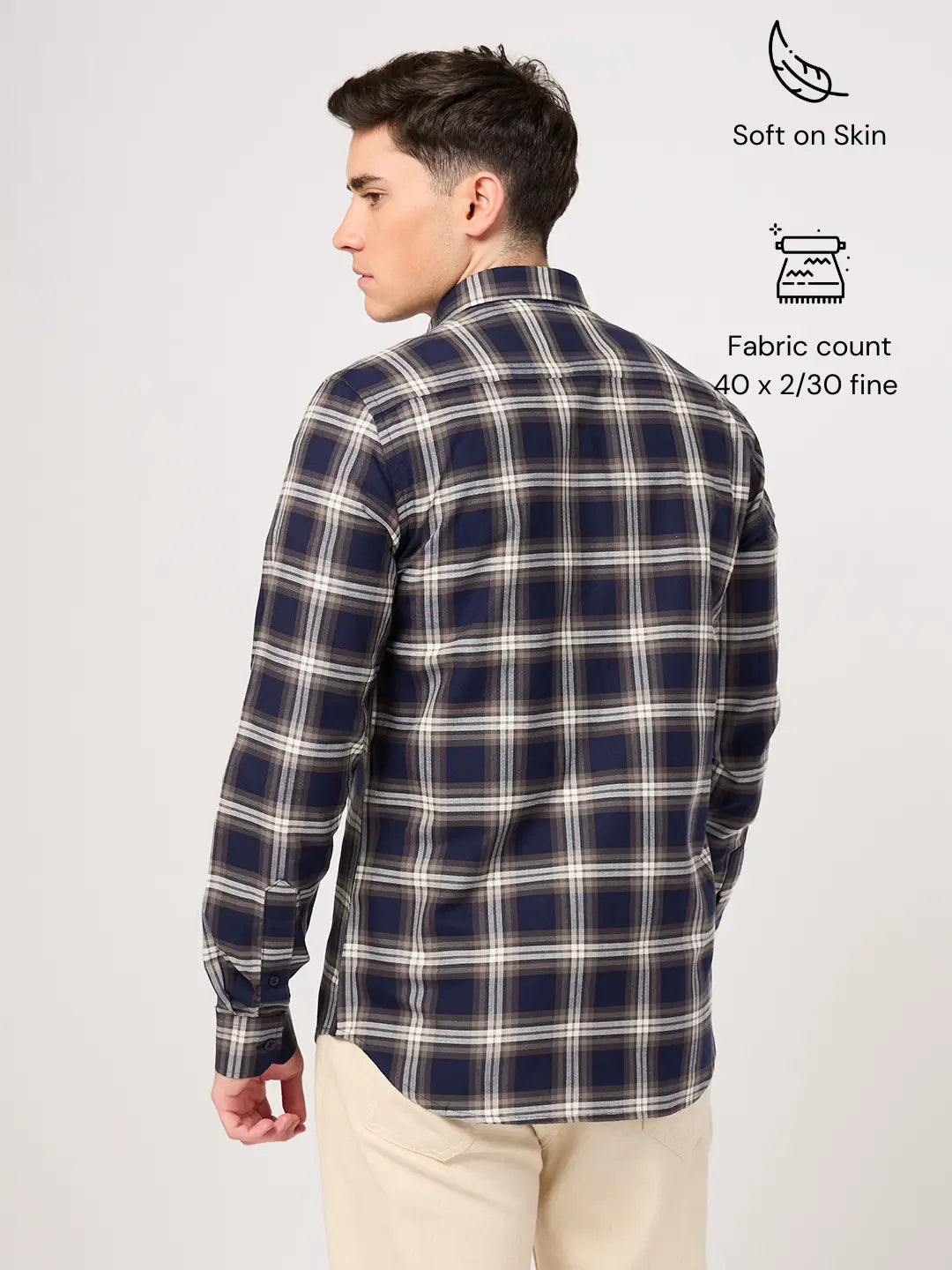 Stylish & Comfortable Cotton Navy Check Shirt