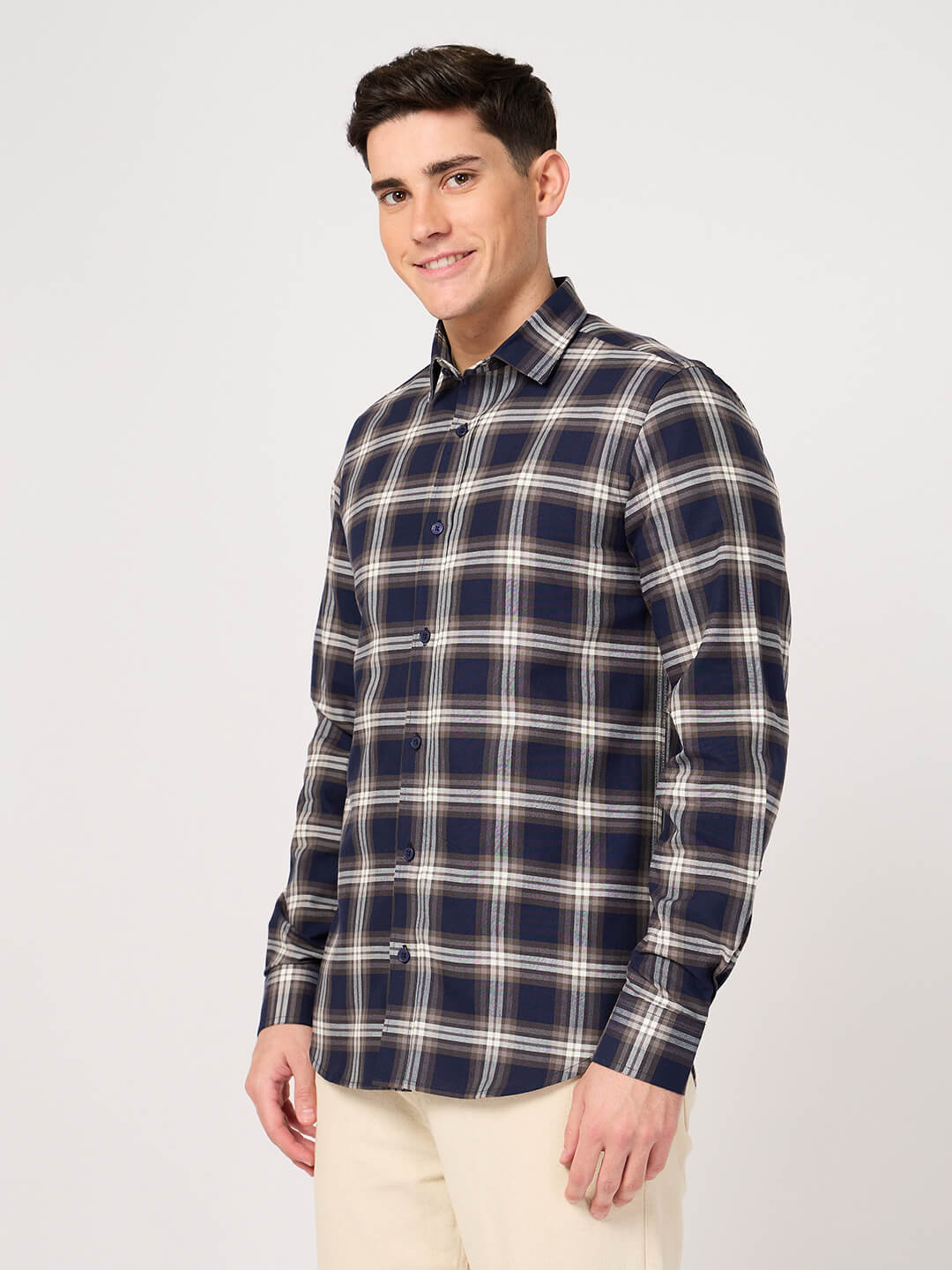 Stylish & Comfortable Cotton Navy Check Shirt for Men