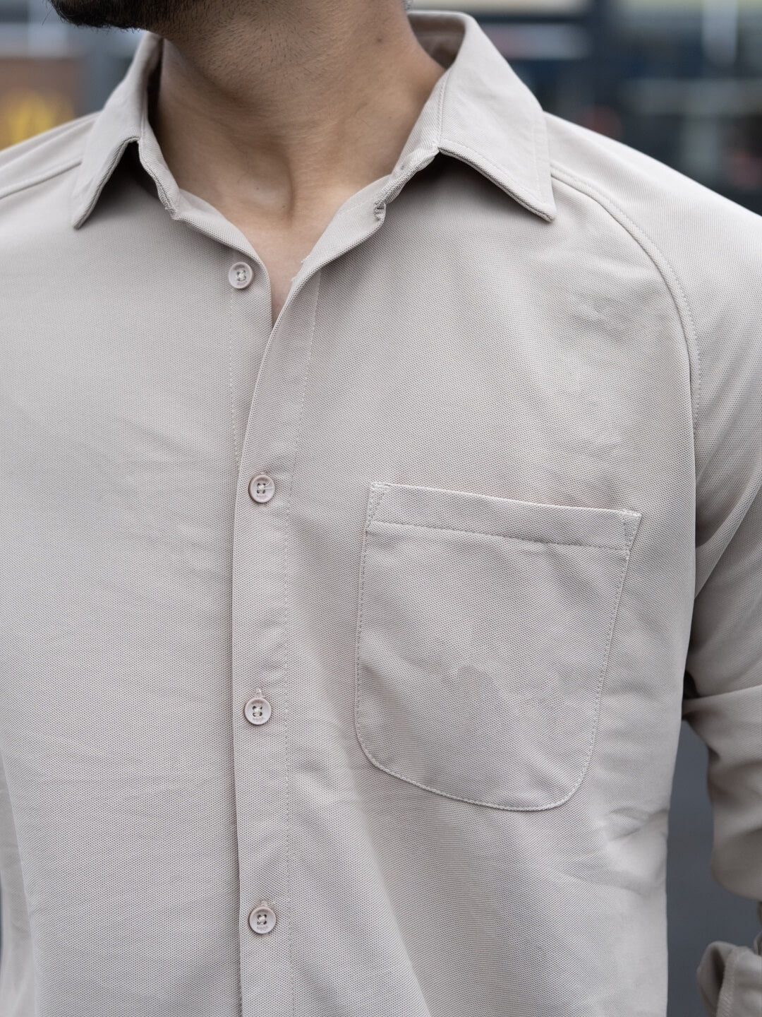 pebble grey plain shirt with raglan sleeve