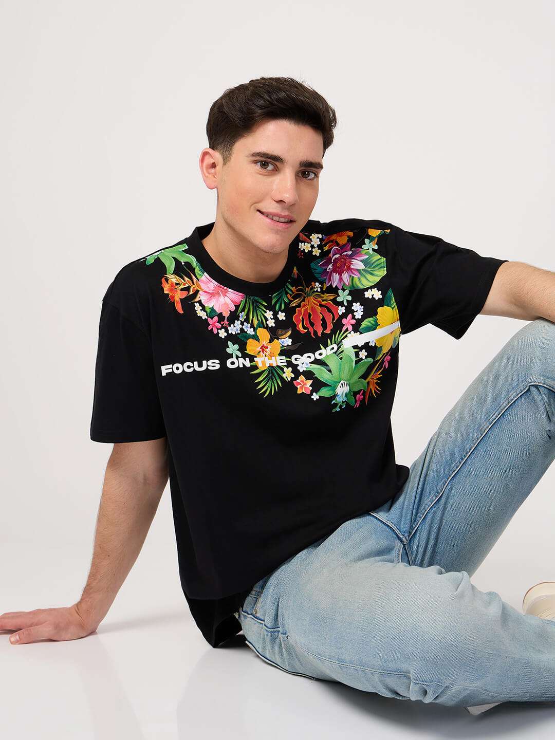 men's printed t shirt with floral design