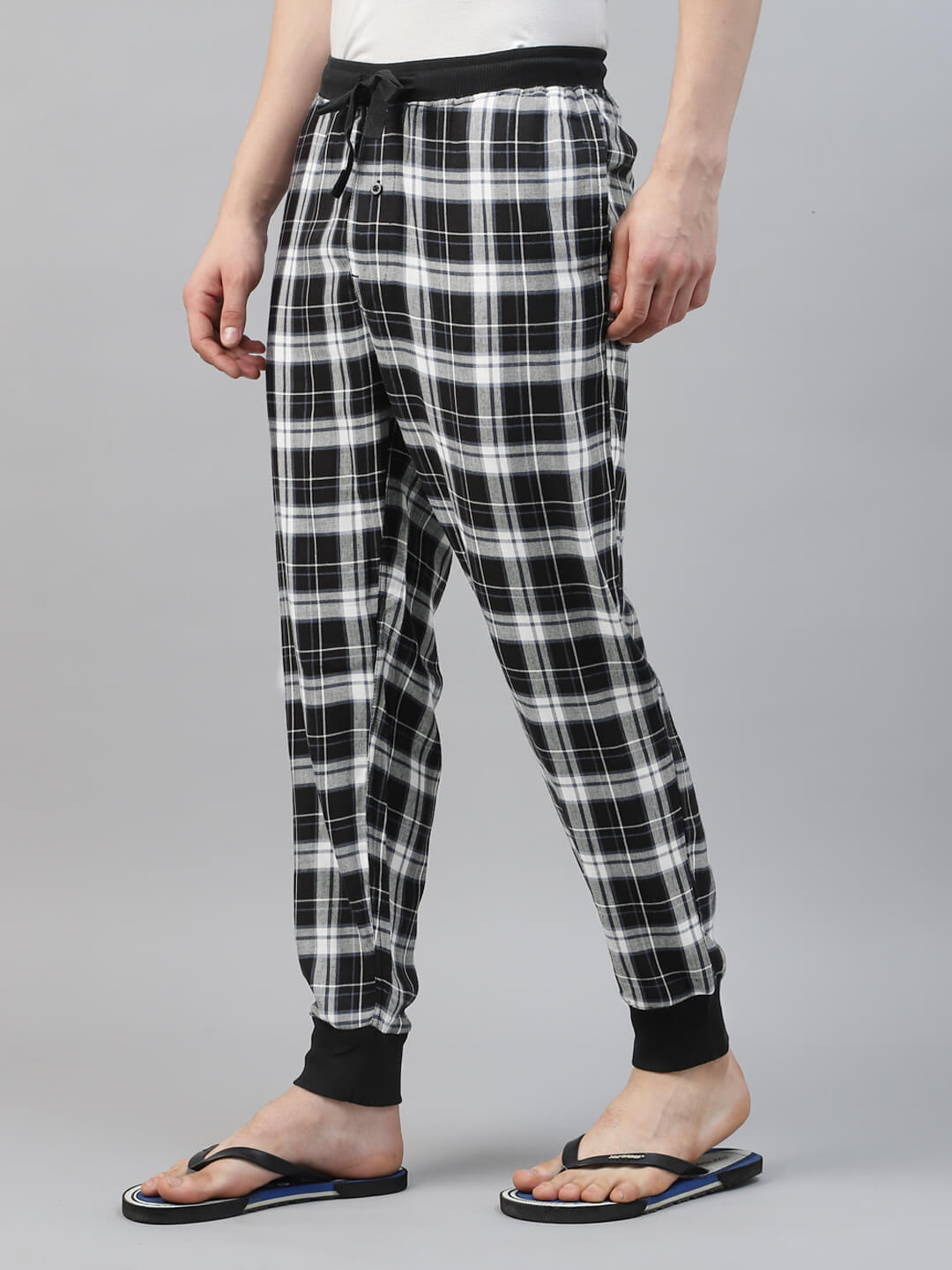 black and white plaid pajama pant, check loungewear jogger