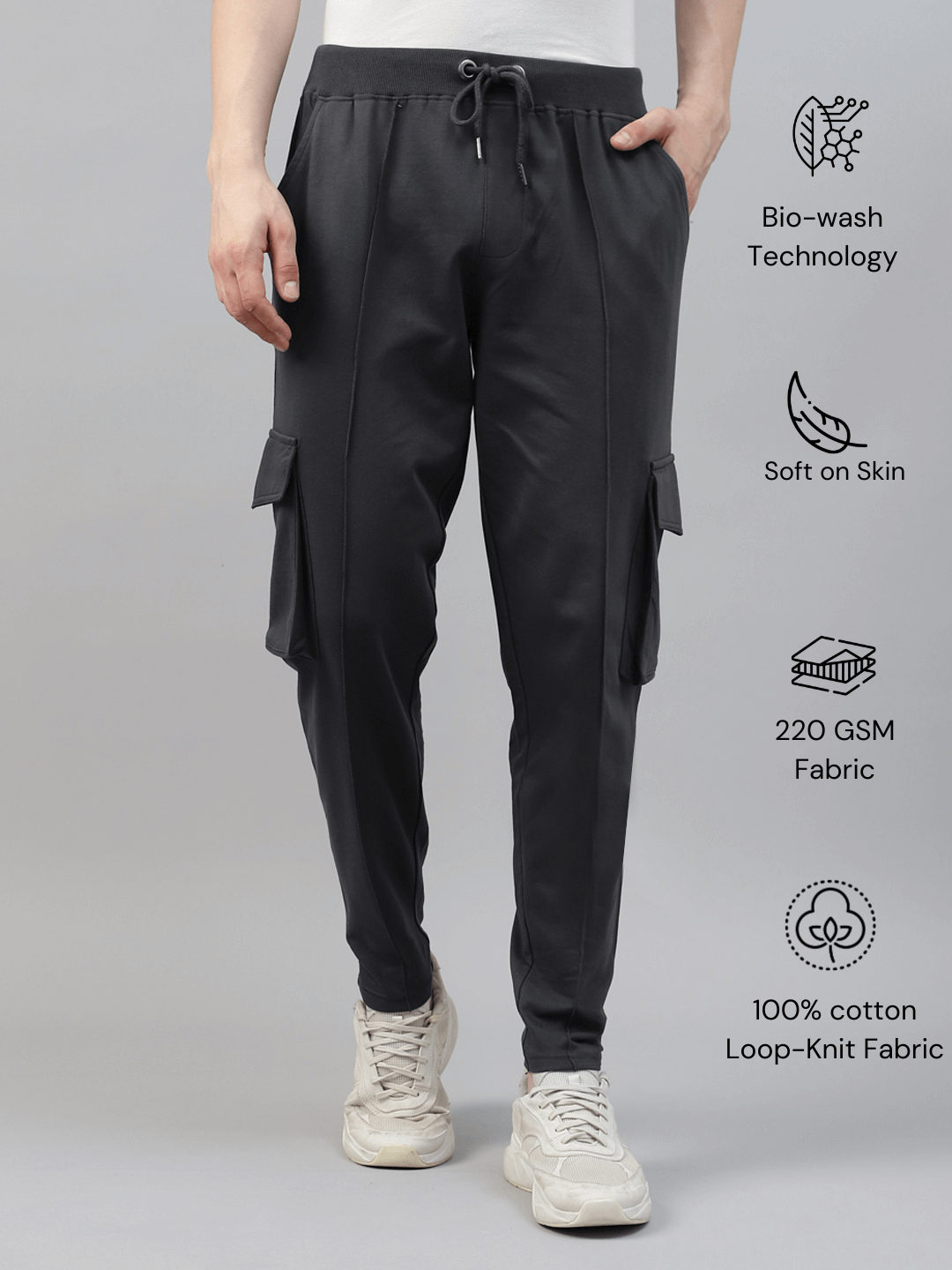 men's gray army cargo pocket jogger pants made with pure cotton