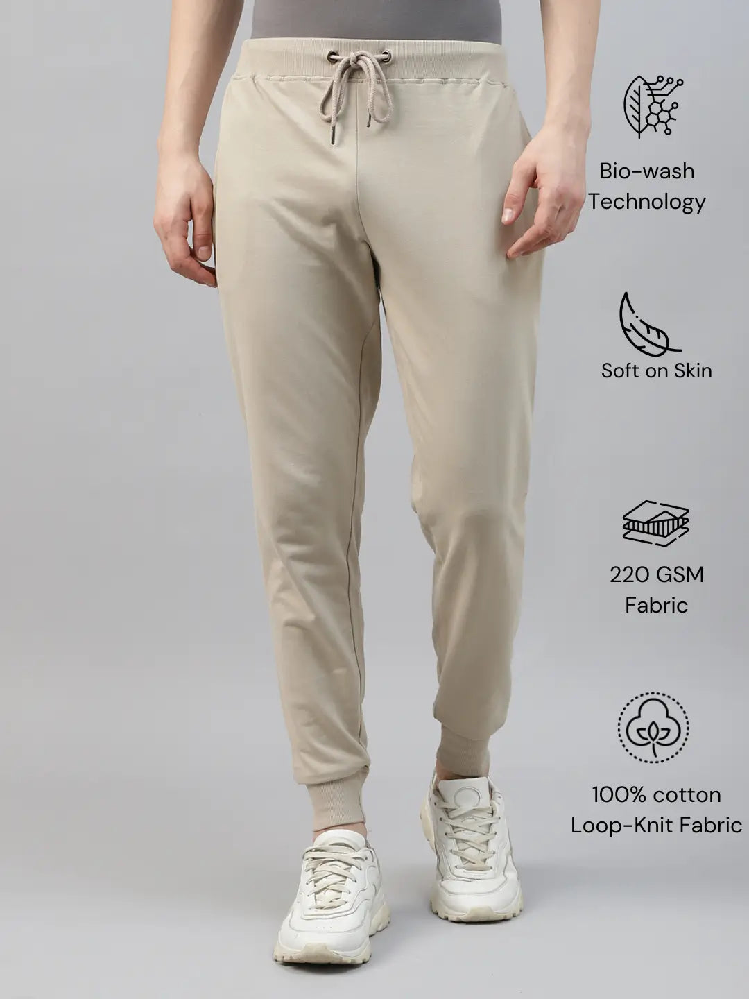 Beige rib jogger pants for men
