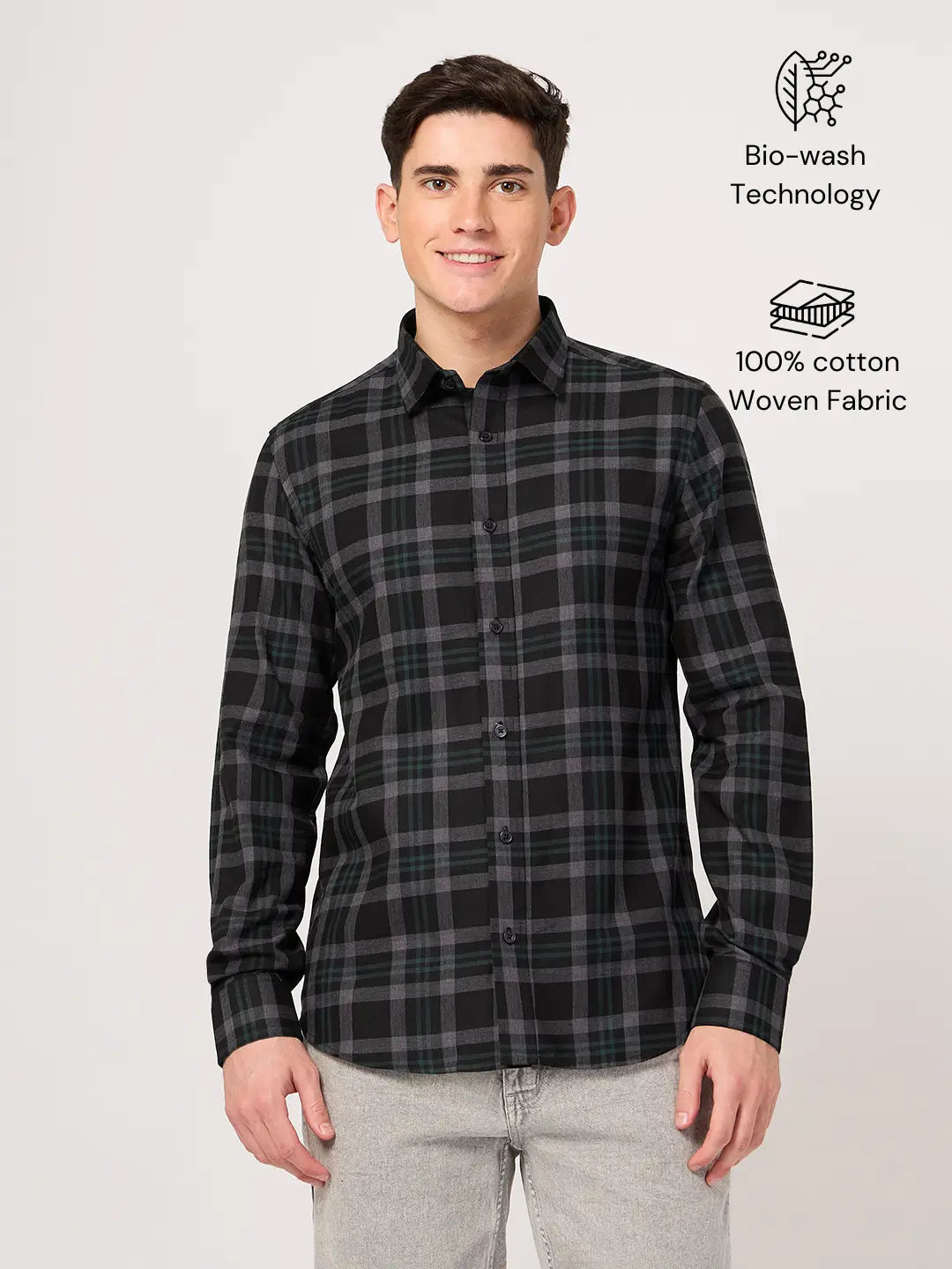 men's twill cotton grey check shirt