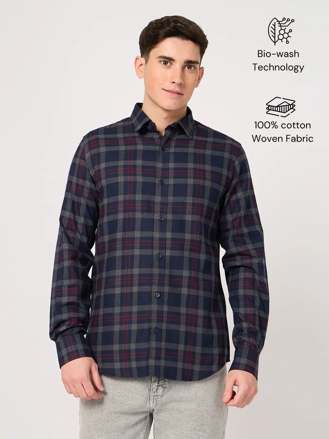 navy blue maroon check shirt for men