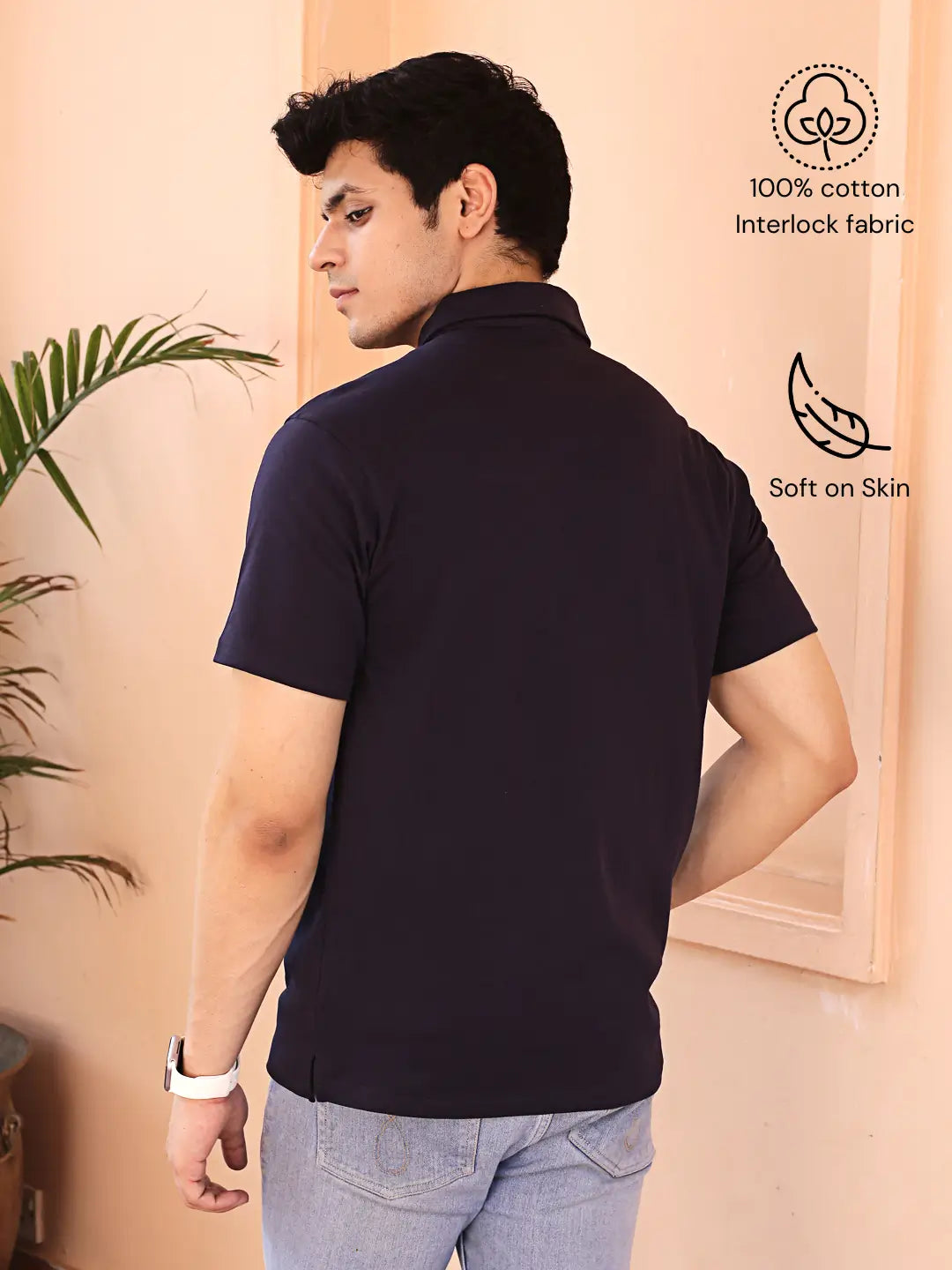 Man wearing a black cotton polo t shirt