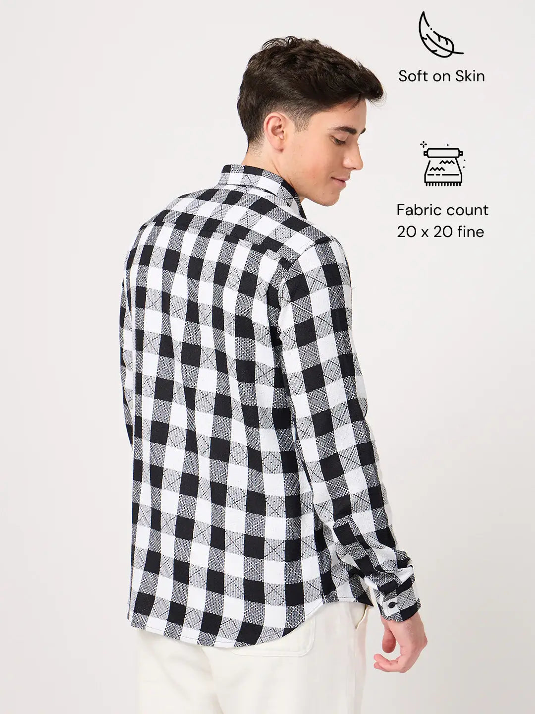 cotton black and white check shirt